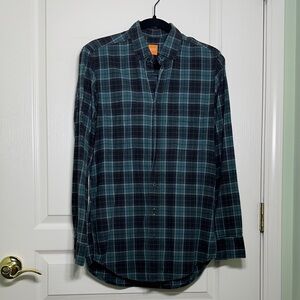 Hugo Boss Teal and Black Plaid Shirt